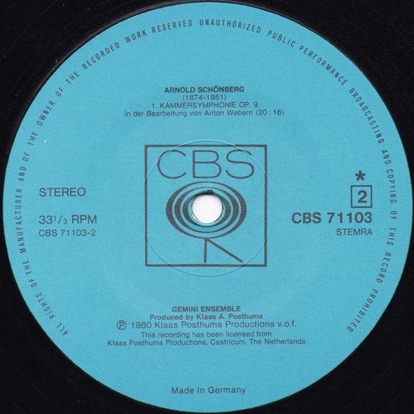 CBS 71103 - Gemini Ensemble (2) - Mahler • Martinu • Schönberg/W - Image 4