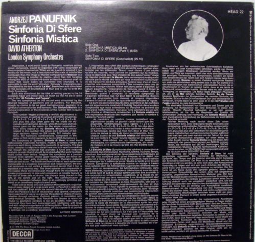 DECCA HEAD 22 - Andrzej Panufnik, London Symphony Orchestra, Dav - Image 2
