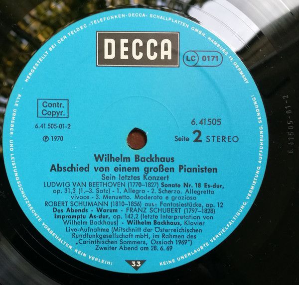 DECCA 6.41505 AN - Wilhelm Backhaus - Abschied Von Einem Großen - Image 8