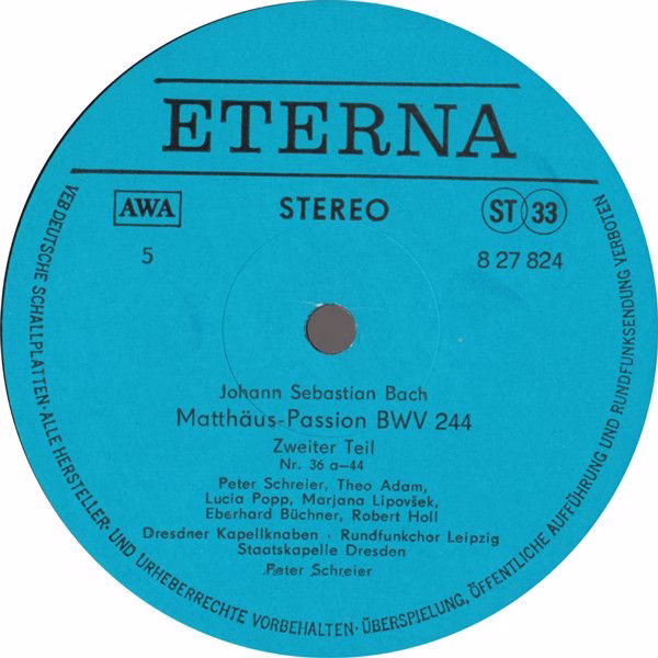 Eterna 8 27 822 - 825 - Johann Sebastian Bach, Peter Schreier - - Image 6