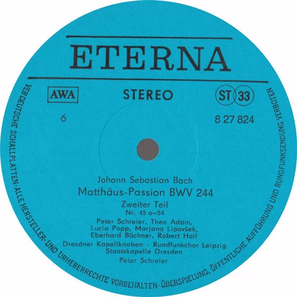 Eterna 8 27 822 - 825 - Johann Sebastian Bach, Peter Schreier - - Image 7
