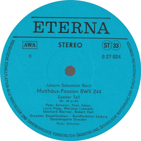 Eterna 8 27 822 - 825 - Johann Sebastian Bach, Peter Schreier - - Image 7