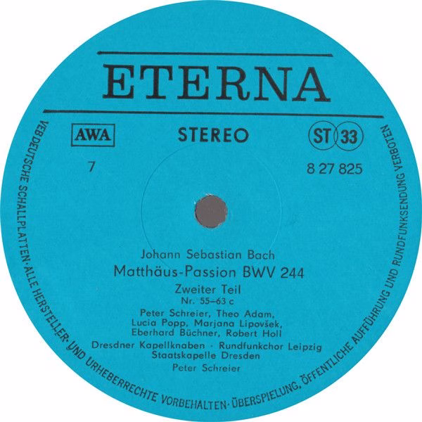 Eterna 8 27 822 - 825 - Johann Sebastian Bach, Peter Schreier - - Image 8