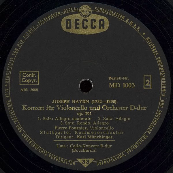 DECCA MD 1003 - Joseph Haydn, Luigi Boccherini, Pierre Fournier, - Image 4