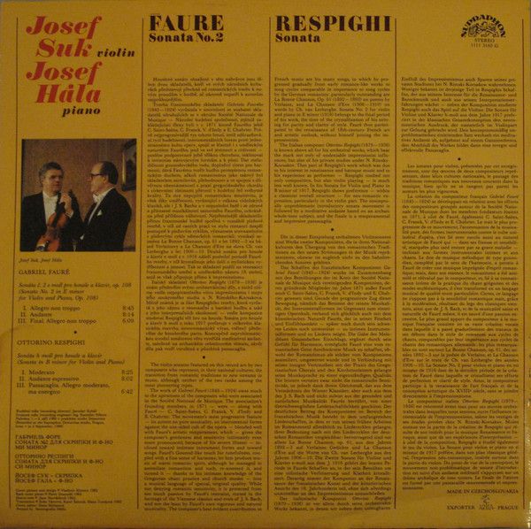 Supraphon 1111 3165 - Gabriel Fauré, Ottorino Respighi, Josef Su - Image 2