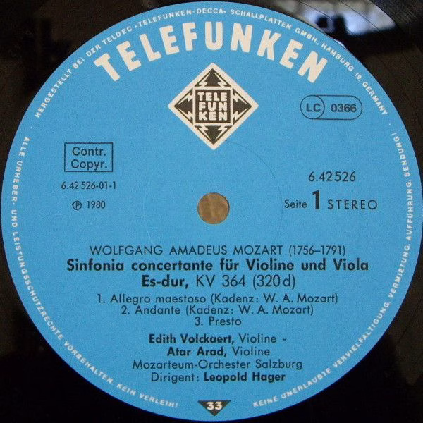 Telefunken 6.42526 AW - Wolfgang Amadeus Mozart, Edith Volckaert - Image 3