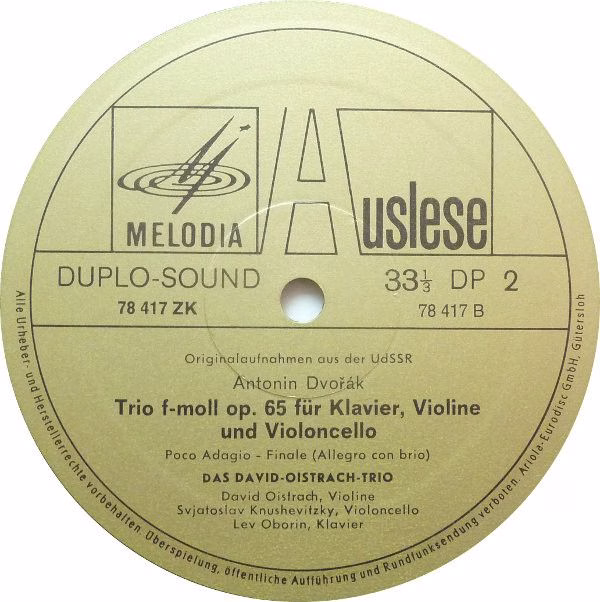 Eurodisc 78 417 ZK - Antonín Dvořák, David Oistrakh Trio - Klavi - Image 4