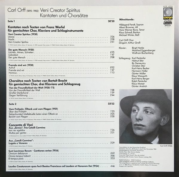 WERGO WER 4006 - Carl Orff - Veni Creator Spiritus Kantaten und - Image 2