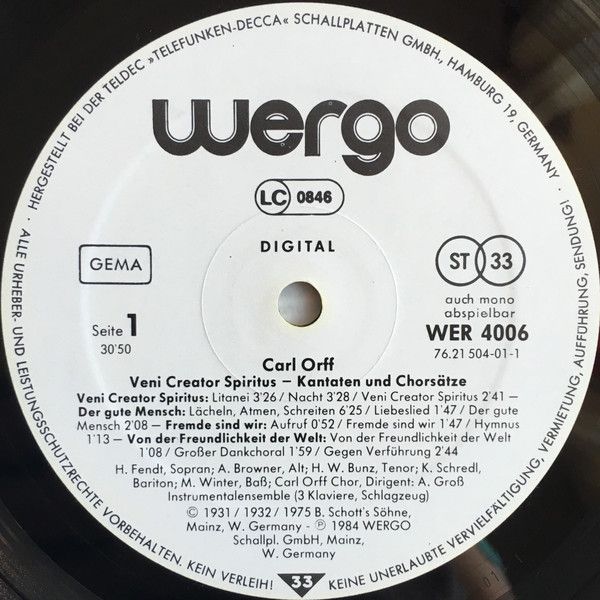 WERGO WER 4006 - Carl Orff - Veni Creator Spiritus Kantaten und - Image 4