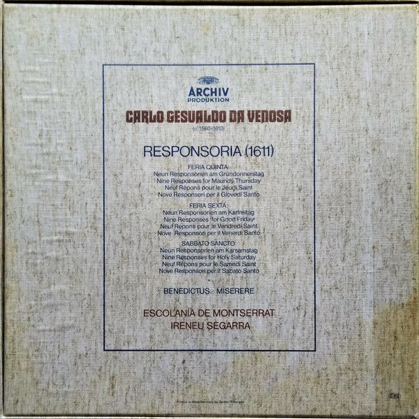 Archiv Produktion 2723 062 - Carlo Gesualdo, Escolanía De Montse - Image 2