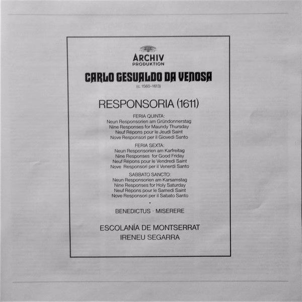 Archiv Produktion 2723 062 - Carlo Gesualdo, Escolanía De Montse - Image 11