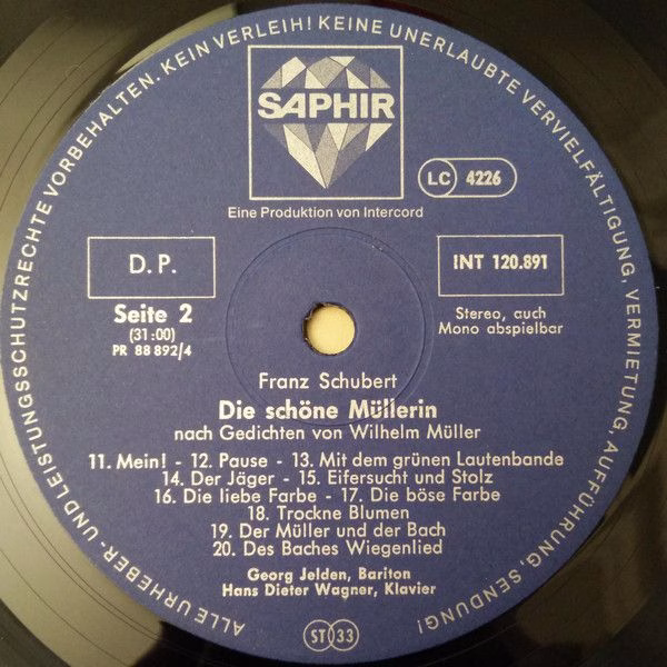 Saphir INT 120.891 - Franz Schubert, Georg Jelden, Hans Dieter W - Image 4