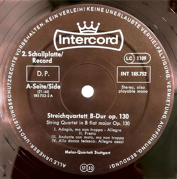 Intercord INT 185.752 - Ludwig van Beethoven, Melos Quartett - D - Image 13