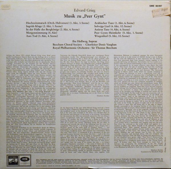 Electrola SME 80 897 - Edvard Grieg, Ilse Hollweg, The Beecham C - Image 2