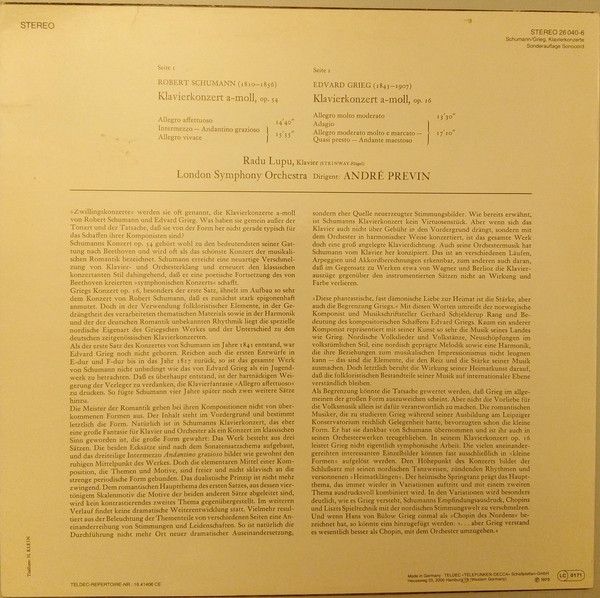 DECCA 26 040-6 - Robert Schumann, Edvard Grieg, Radu Lupu, Londo - Image 2