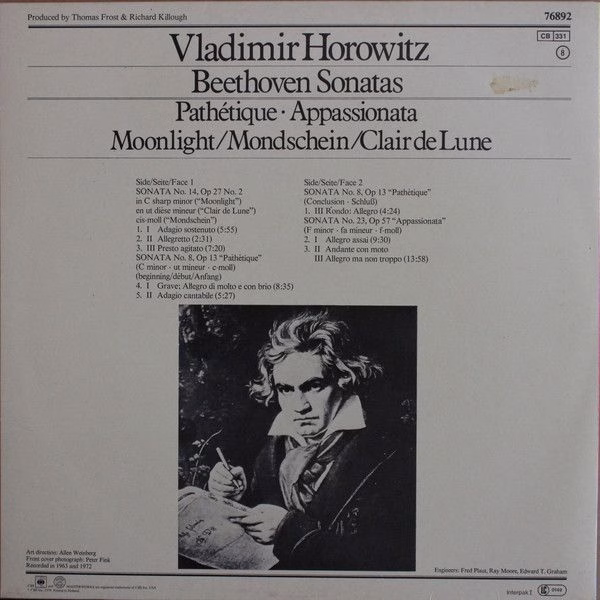 CBS Masterworks 76892 - Vladimir Horowitz, Ludwig van Beethoven - Image 2