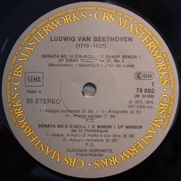 CBS Masterworks 76892 - Vladimir Horowitz, Ludwig van Beethoven - Image 3
