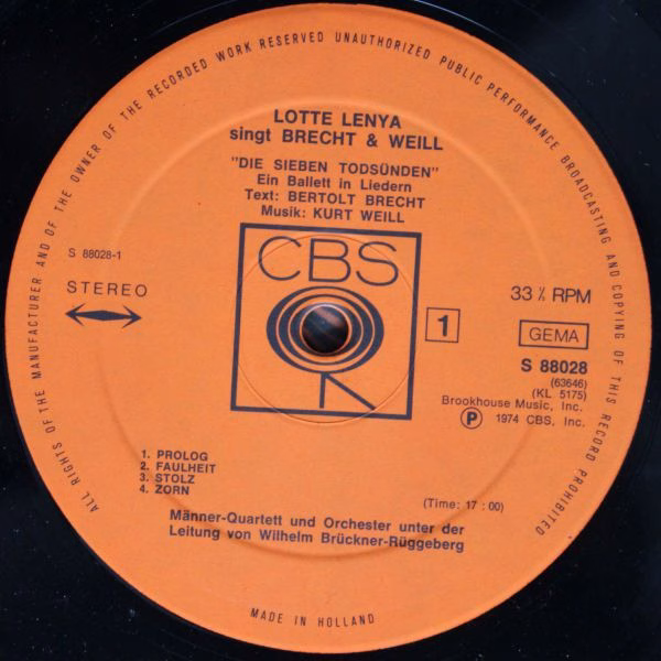 CBS 88 028 - Lotte Lenya - Lotte Lenya Singt Brecht Und Weill - Image 3