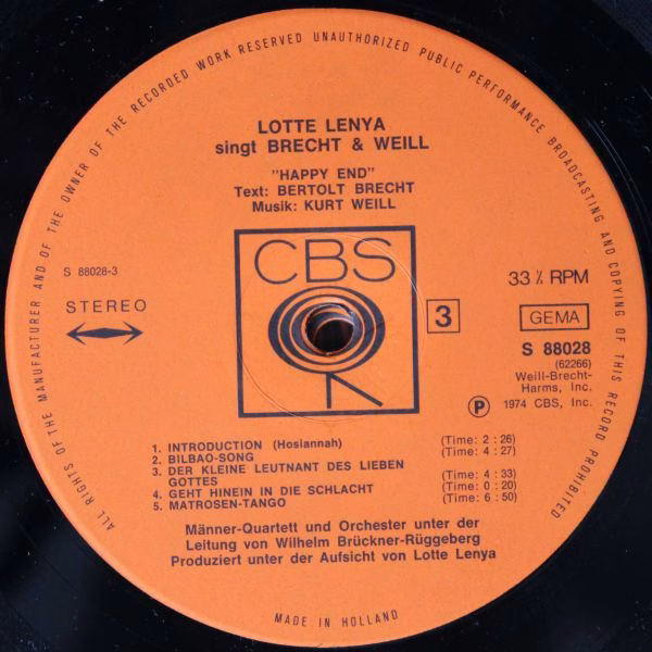 CBS 88 028 - Lotte Lenya - Lotte Lenya Singt Brecht Und Weill - Image 5