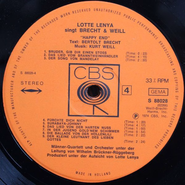 CBS 88 028 - Lotte Lenya - Lotte Lenya Singt Brecht Und Weill - Image 6