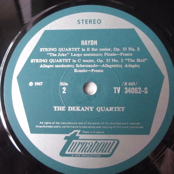 Turnabout TV 34062S - Joseph Haydn, The Hungarian Quartet, Dekan - Image 4