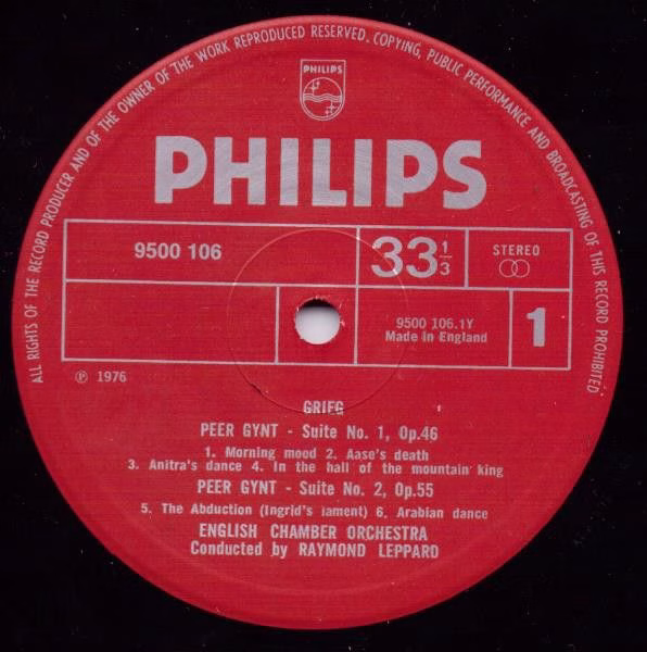 Philips 9500 106 - Edvard Grieg, English Chamber Orchestra, Raym - Image 3
