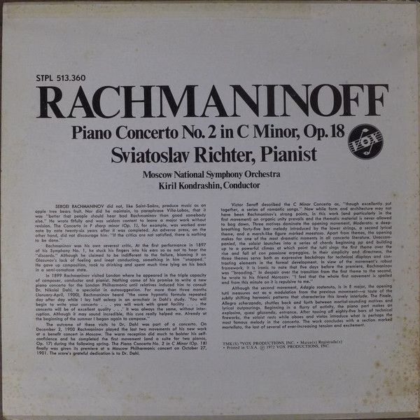 VOX (6) STPL 513.360 - Sergei Rachmaninoff, Sviatoslav Richter, - Image 2