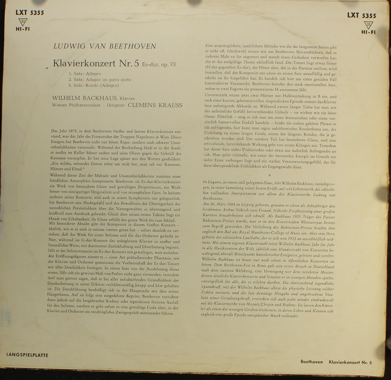 DECCA LXT 5355 - Ludwig van Beethoven, Wilhelm Backhaus, Wiener - Image 2