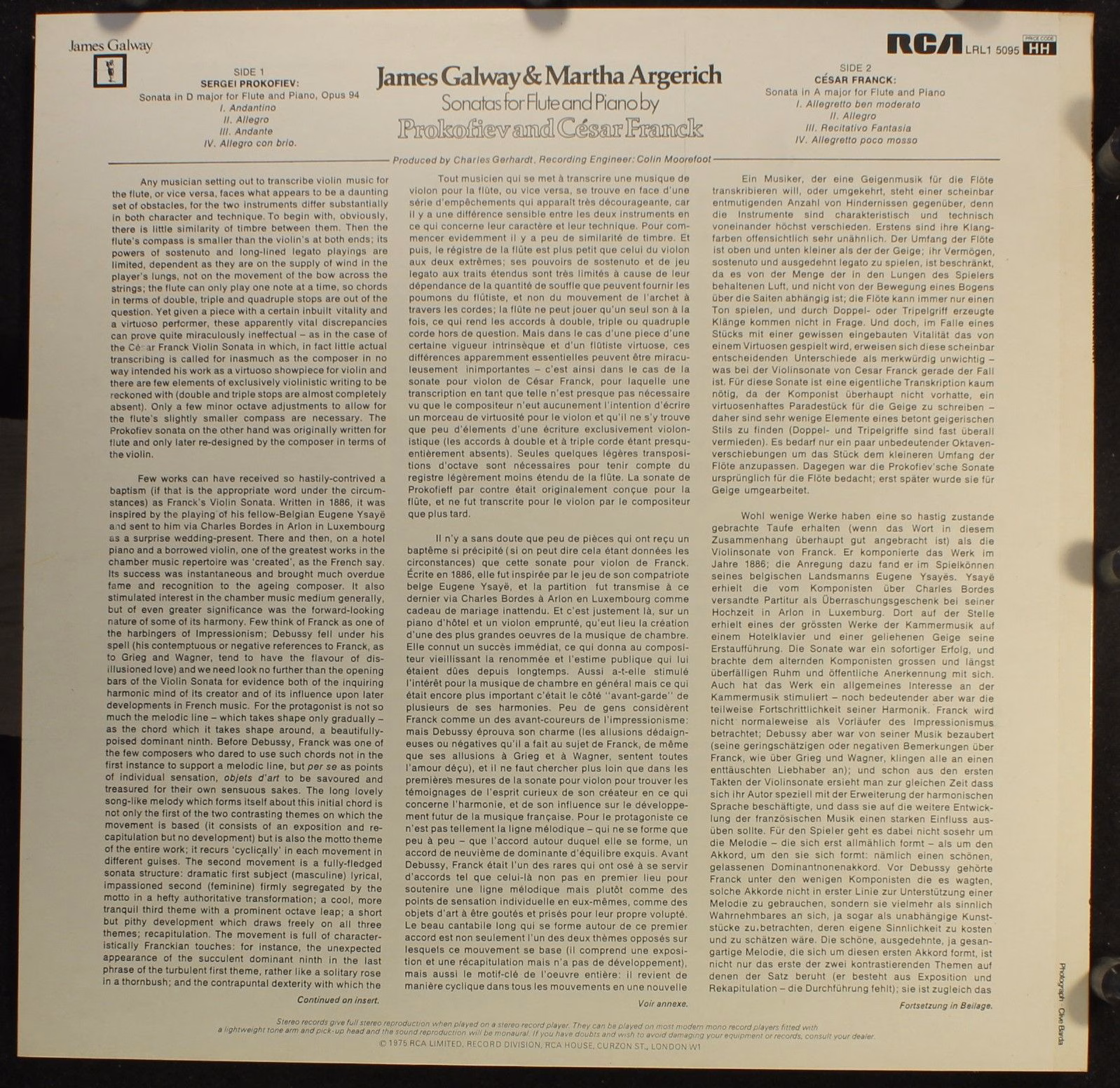 RCA Red Seal LRL1 5095 - James Galway, Martha Argerich, Sergei P - Image 2