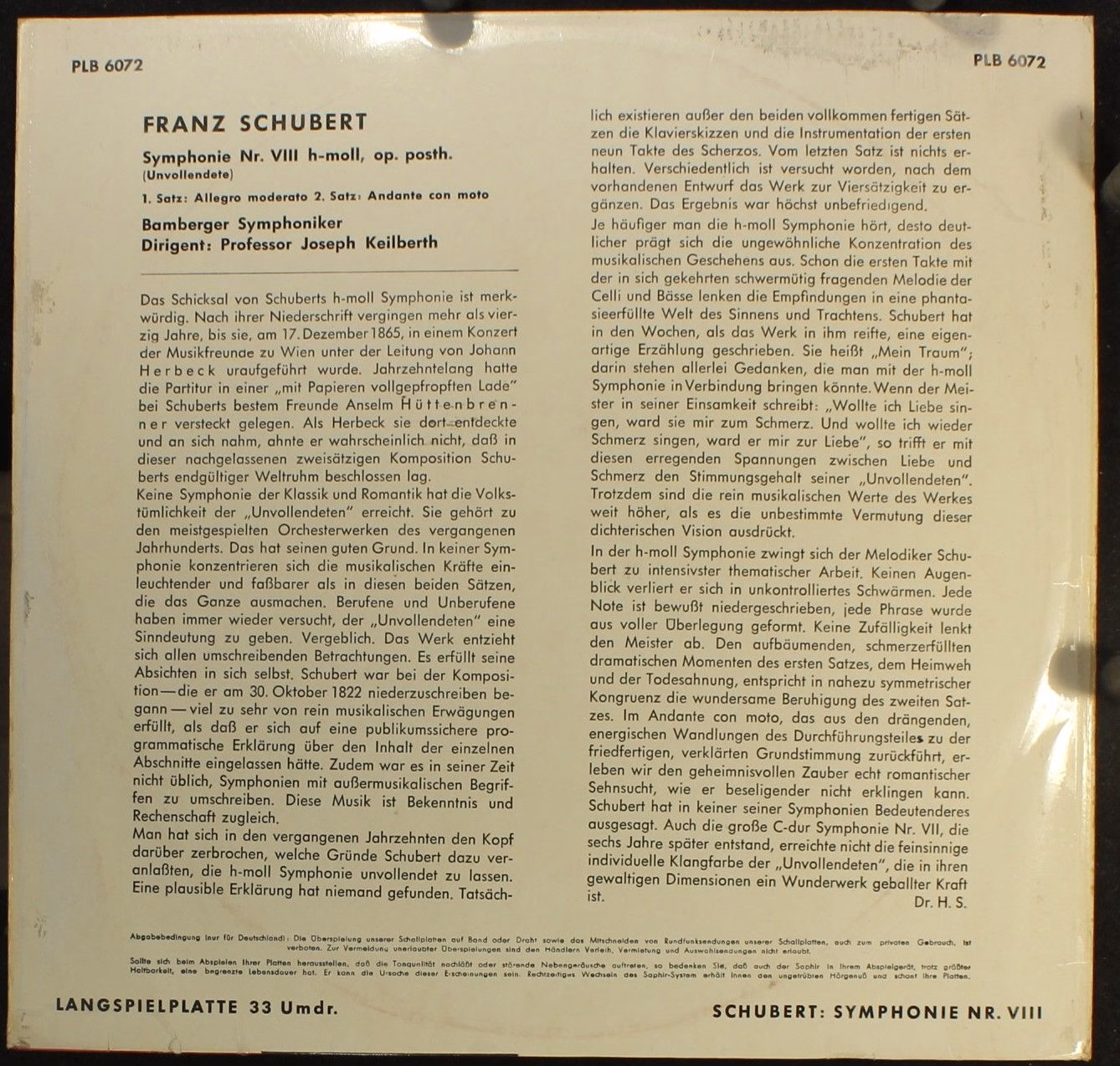 Telefunken PLB 6072 - Franz Schubert, Bamberger Symphoniker, Jos - Image 2