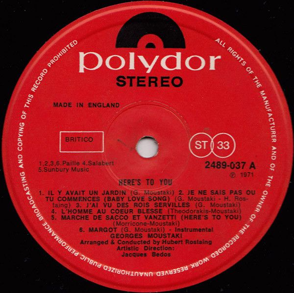 Polydor 2489 037 - Georges Moustaki - Here's To You - Image 2