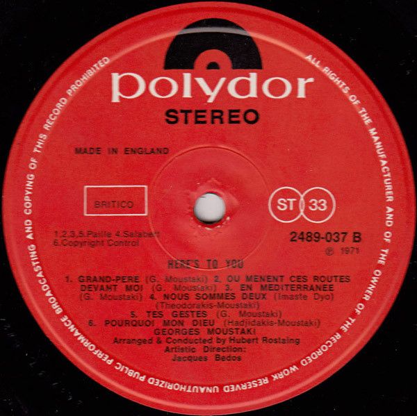 Polydor 2489 037 - Georges Moustaki - Here's To You - Image 3