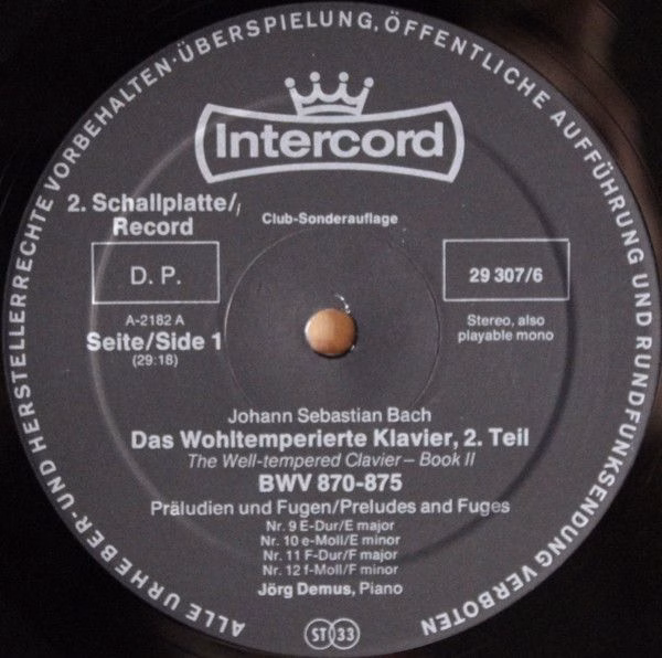 Intercord 29 307-6 - Johann Sebastian Bach, Jörg Demus - Das Woh - Image 10
