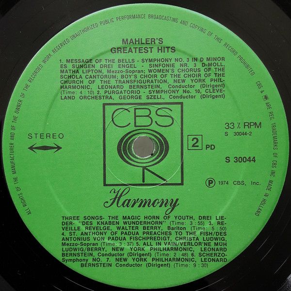 CBS Harmony S 30044 - Gustav Mahler - Mahler's Greatest Hits - Image 4