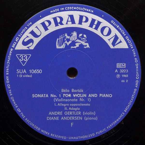 Supraphon SUA 10650 - Béla Bartók, André Gertler, Diane Andersen - Image 3
