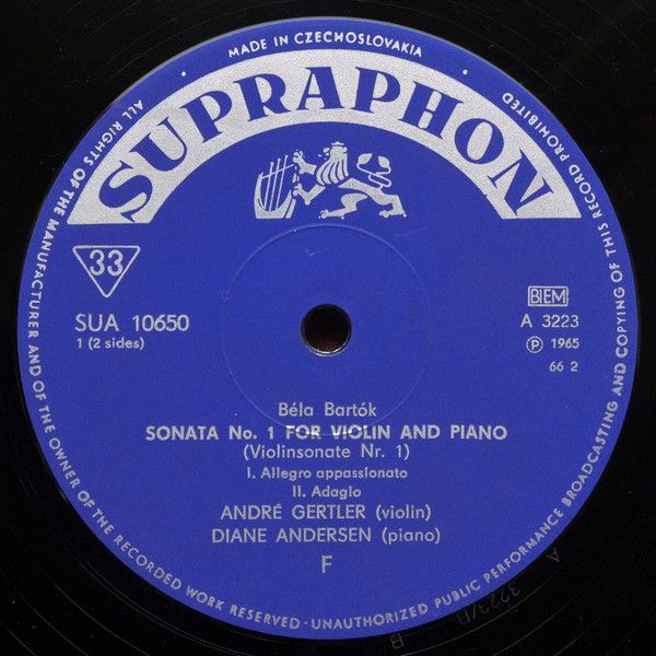 Supraphon SUA 10650 - Béla Bartók, André Gertler, Diane Andersen - Image 3
