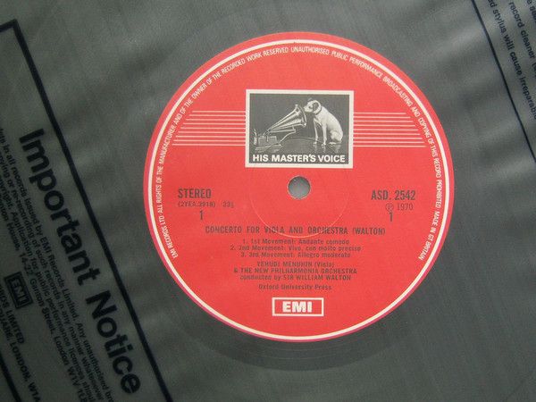 His Master's Voice ASD 2542 - Sir William Walton, Yehudi Menuhin - Image 3