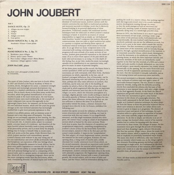 Pearl SHE 520 - John Joubert, John McCabe (2) - Piano Sonatas 1 - Image 2