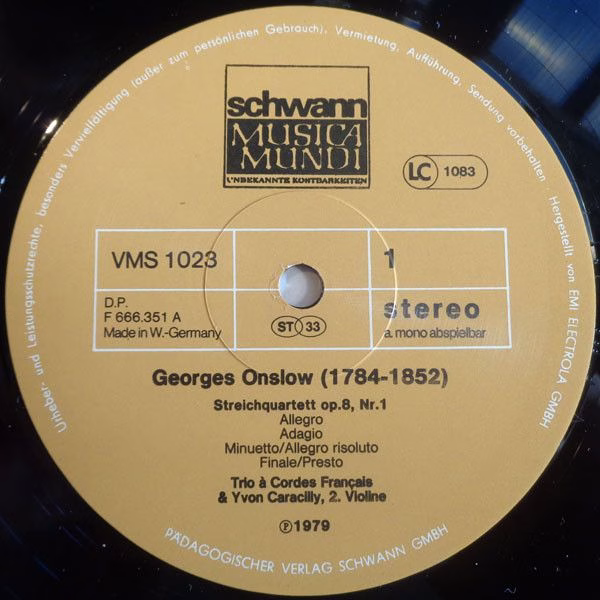 Schwann Musica Mundi VMS 1023 - George Onslow, Le Trio À Cordes - Image 3