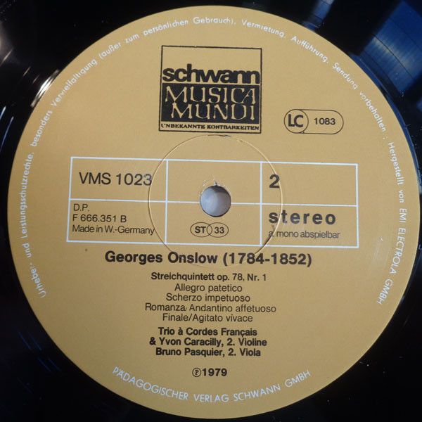 Schwann Musica Mundi VMS 1023 - George Onslow, Le Trio À Cordes - Image 4