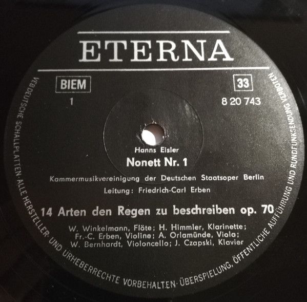 Eterna 8 20 743 - Hanns Eisler - Nonett Nr. 1 / Vierzehn Arten D - Image 3