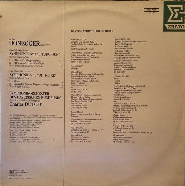 Erato NUM 75117 - Arthur Honegger, Symphonie-Orchester Des Bayer - Image 2