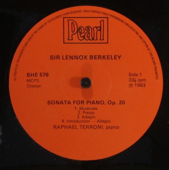 Pearl SHE 576 - Lennox Berkeley, Raphael Terroni, Michael Ponder - Image 3