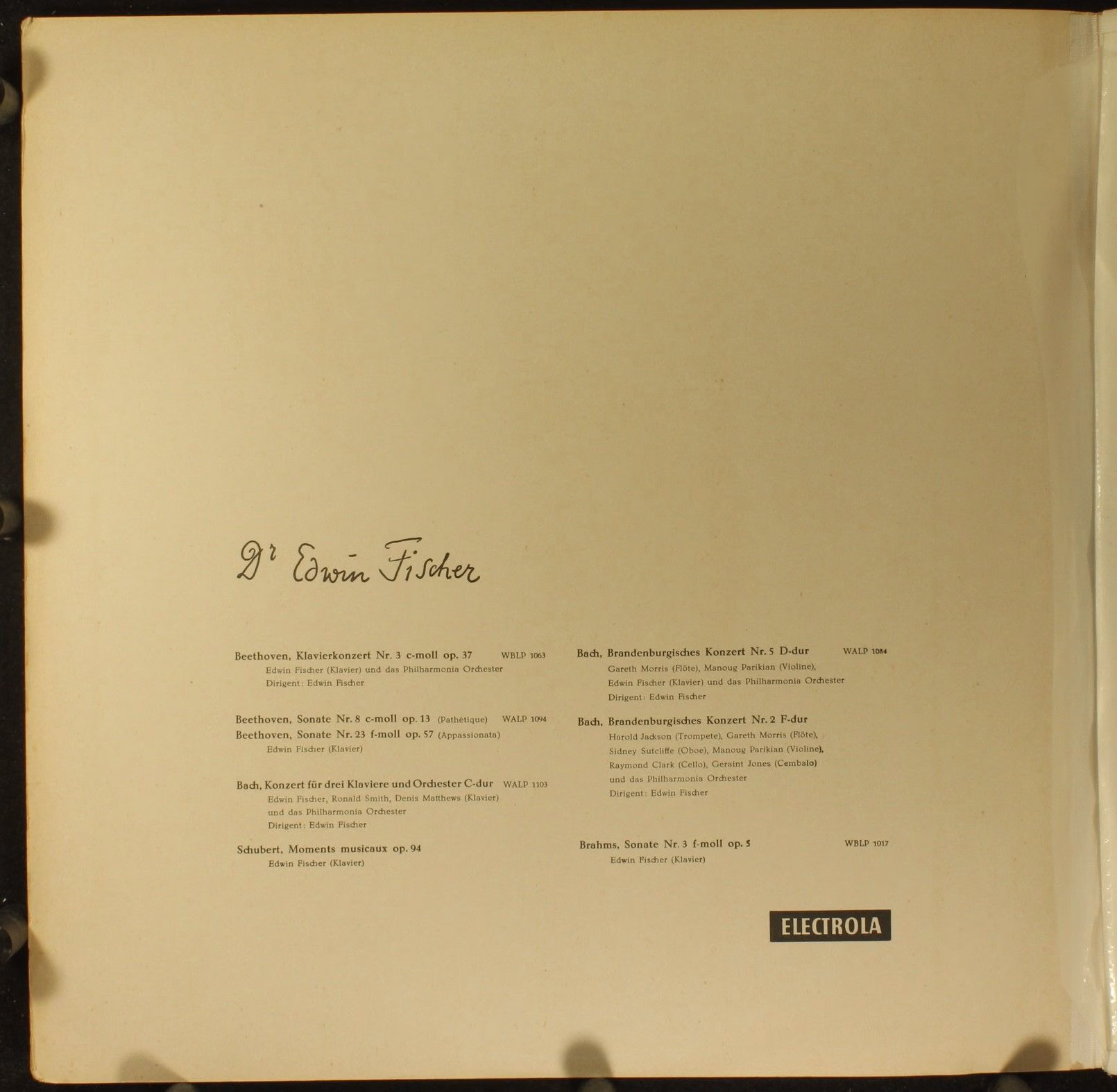 Electrola WALP 1051 - Ludwig Van Beethoven, Edwin Fischer, Philh - Image 3