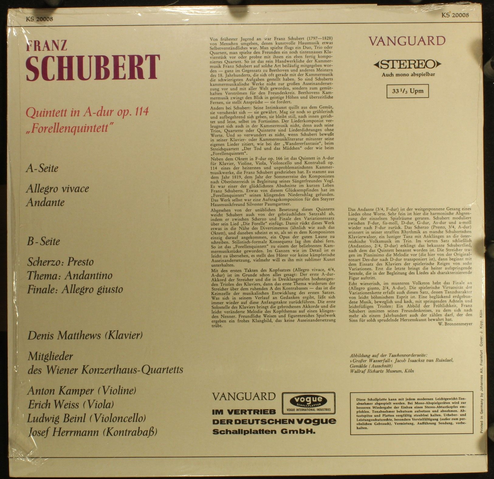 Vanguard KS 20008 - Franz Schubert - Quintett In A-Dur, Op. 114 - Image 2