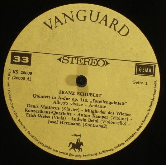 Vanguard KS 20008 - Franz Schubert - Quintett In A-Dur, Op. 114 - Image 3