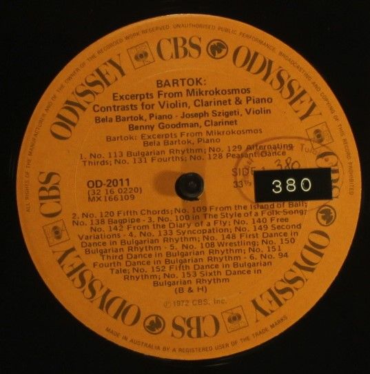 Odyssey OD-2011 - Béla Bartók, Joseph Szigeti, Benny Goodman - M - Image 3