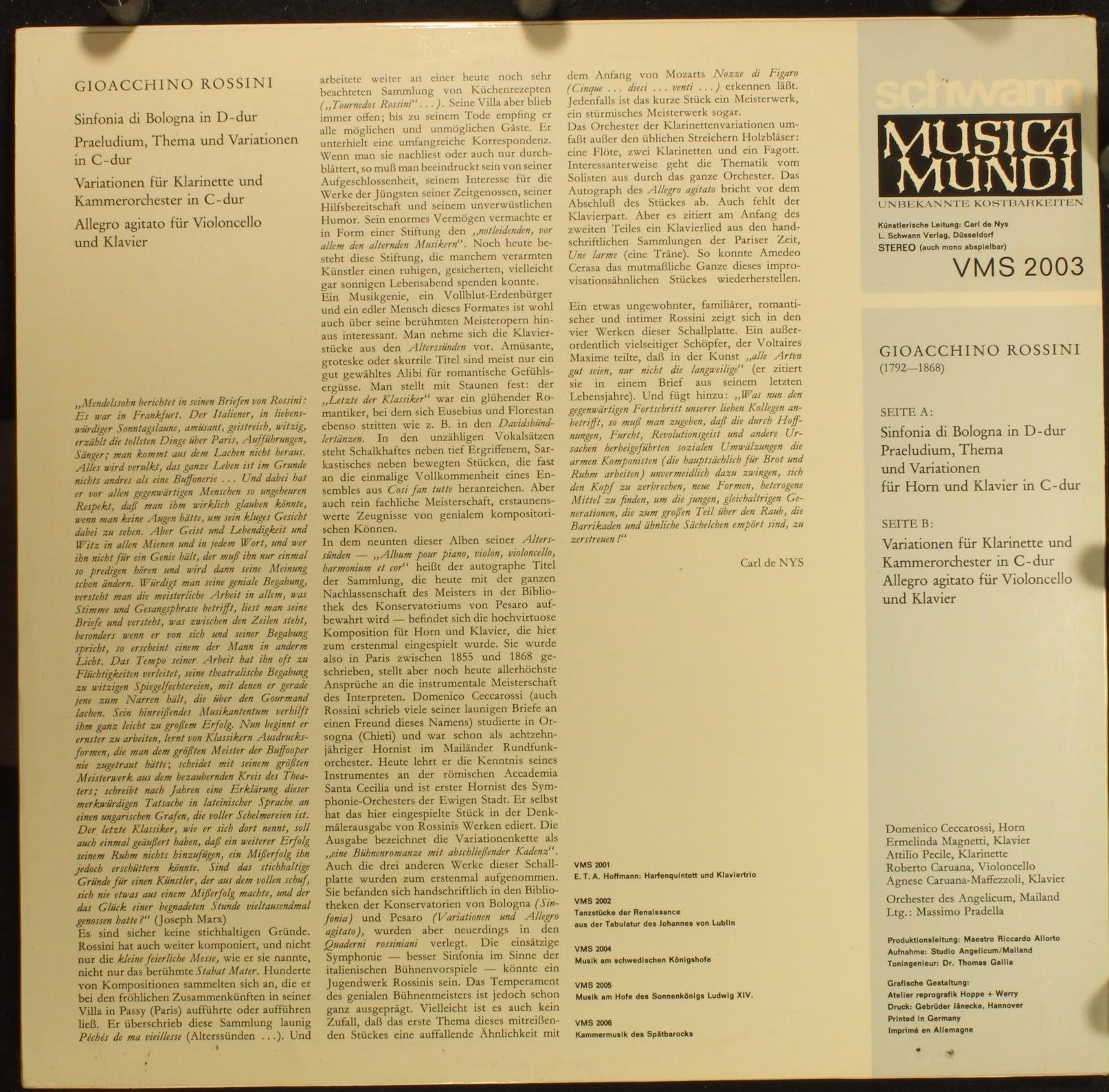 Schwann Musica Mundi VMS 2003 - Gioacchino Rossini - Sinfonia di - Image 2