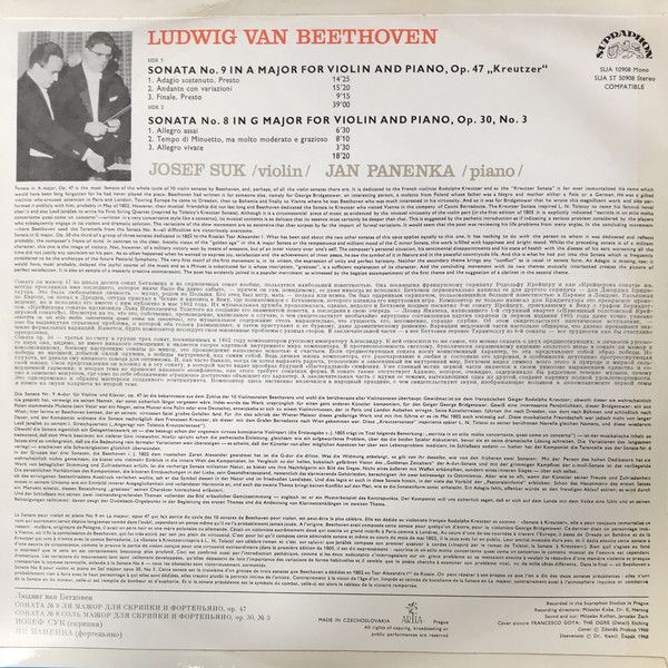 Supraphon SUA ST 50908 - Ludwig van Beethoven, Josef Suk, Jan Pa - Image 2