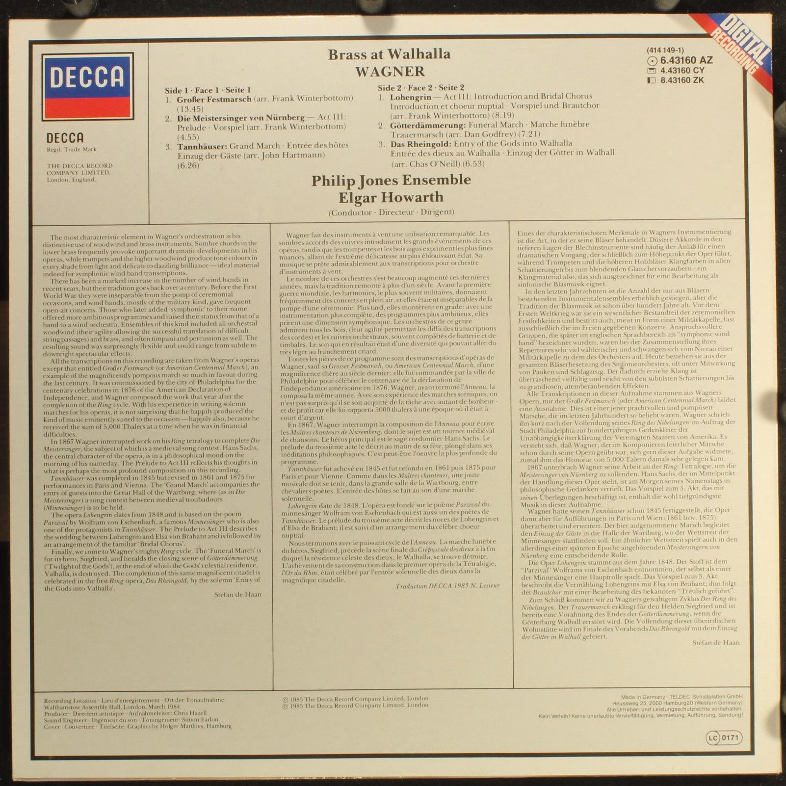 DECCA 414 149-1 - Philip Jones Brass Ensemble, Richard Wagner, E - Image 2